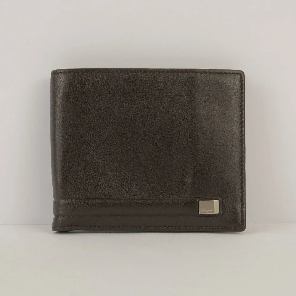 Ferragamo Smooth Leather Bifold Wallet, Dark Brown